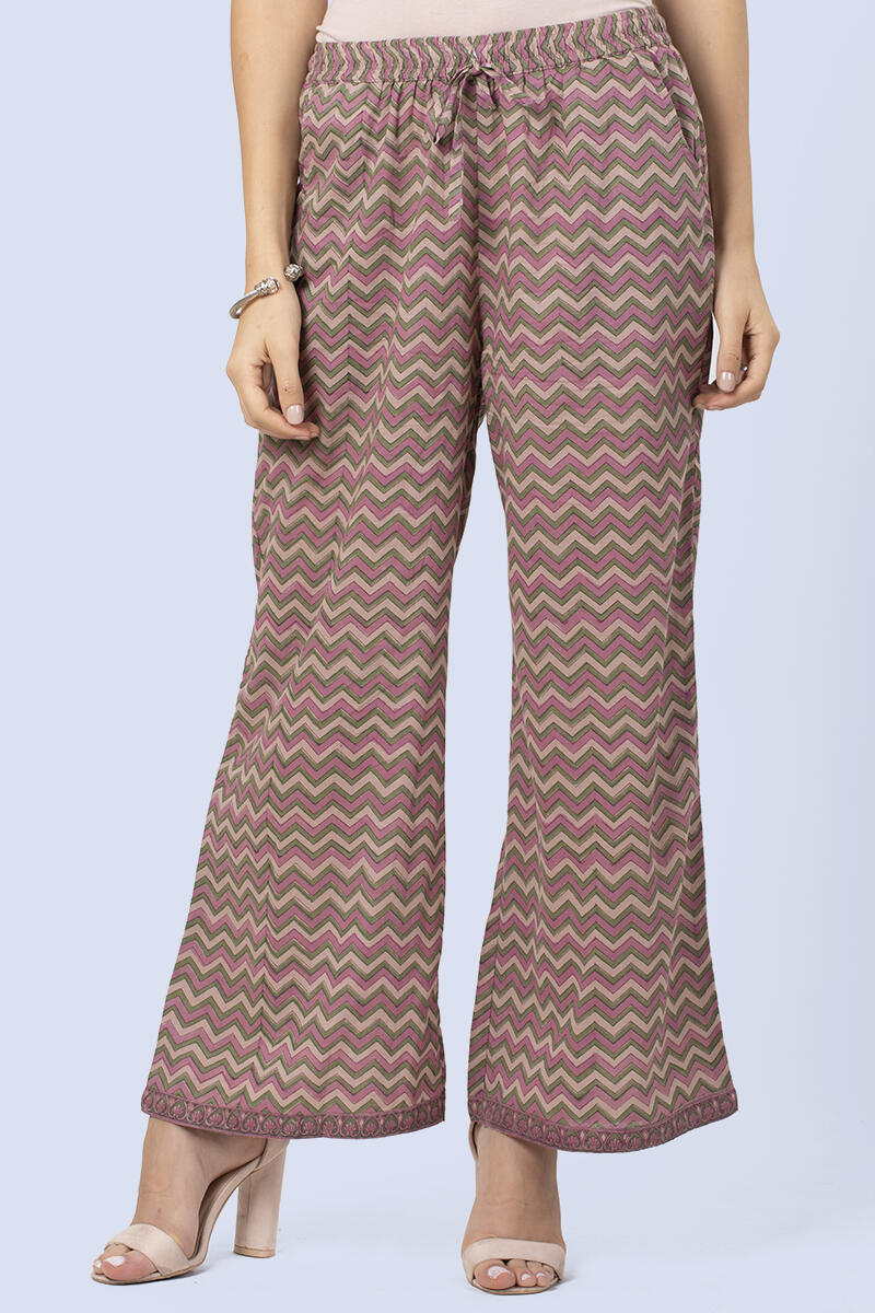 Pink Block Printed Cotton Farsi Pants