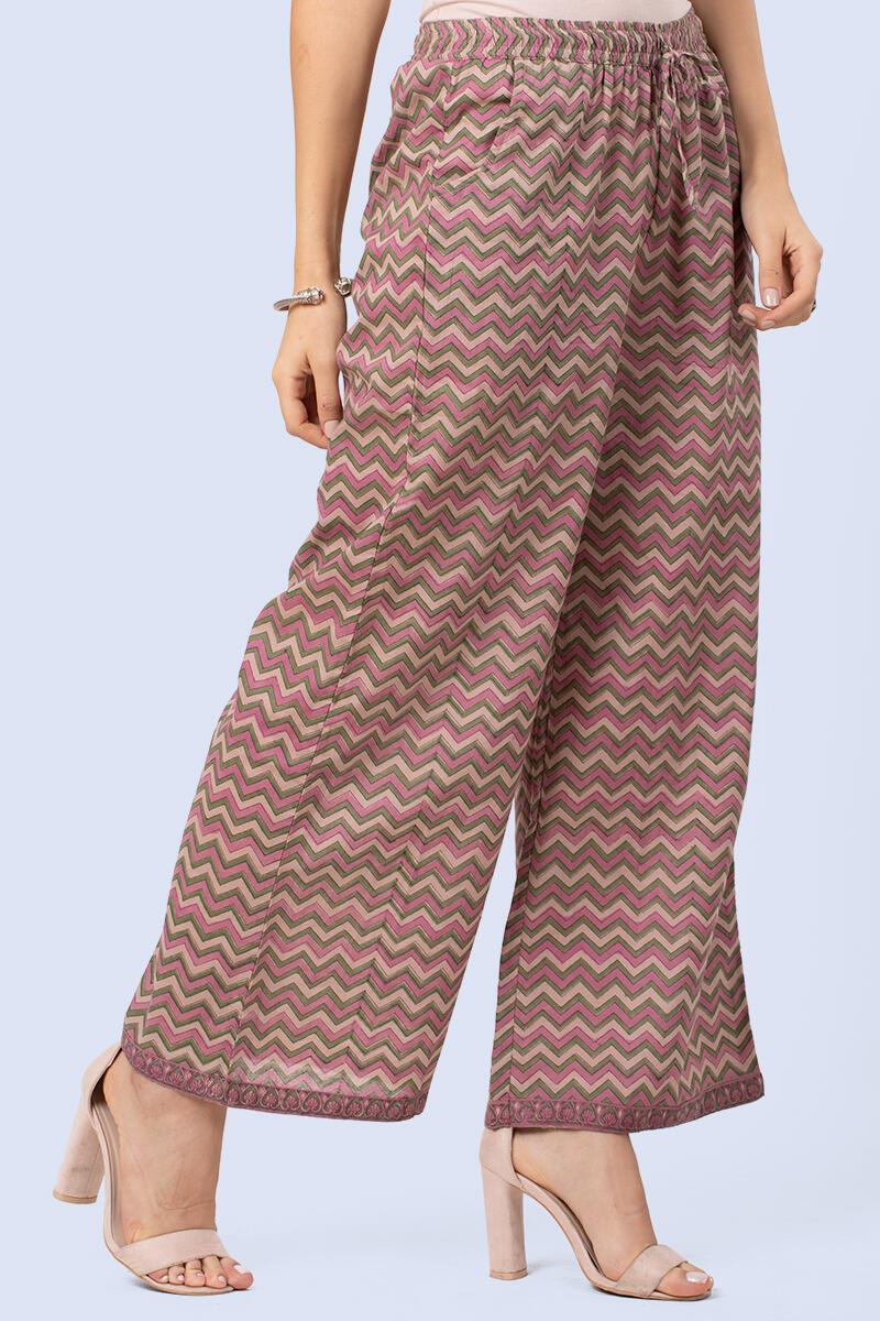 Pink Block Printed Cotton Farsi Pants