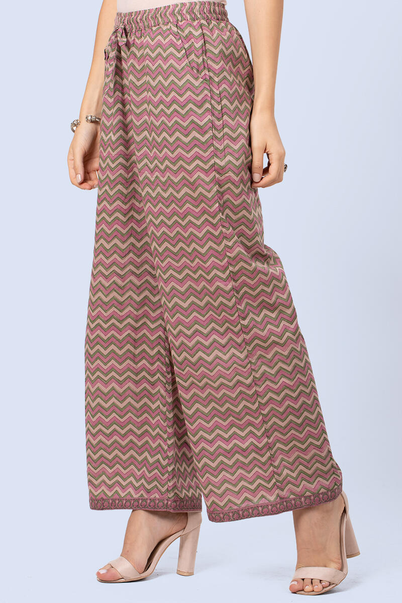 Pink Block Printed Cotton Farsi Pants