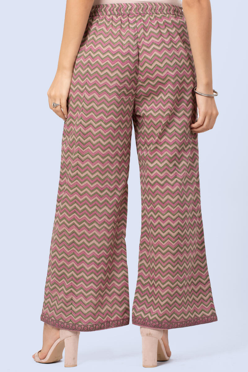 Pink Block Printed Cotton Farsi Pants