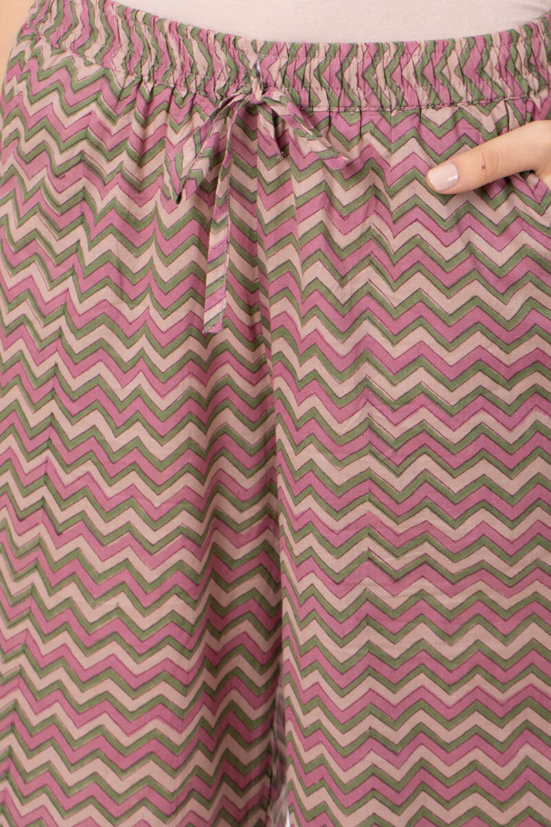 Pink Block Printed Cotton Farsi Pants