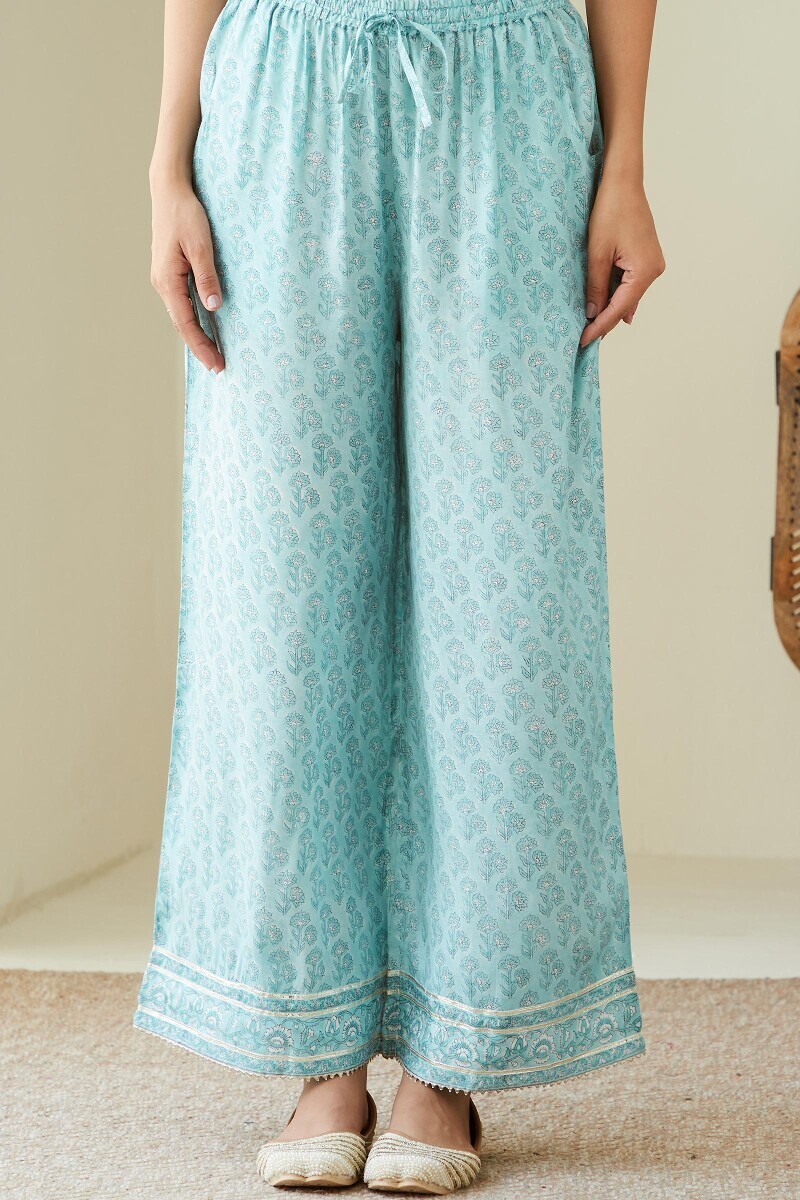 Blue Hand Block-Printed Viscose Farsi