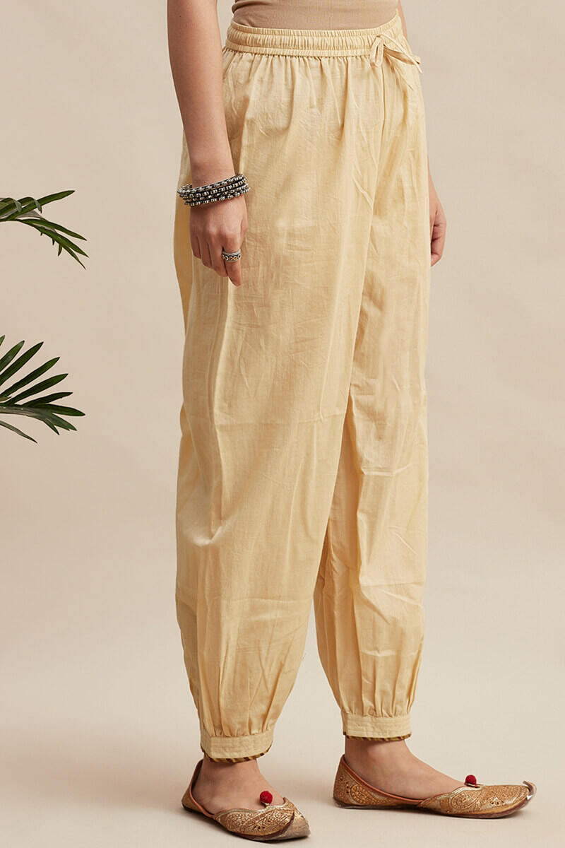 Beige Handcrafted Cotton Izhaar Pants