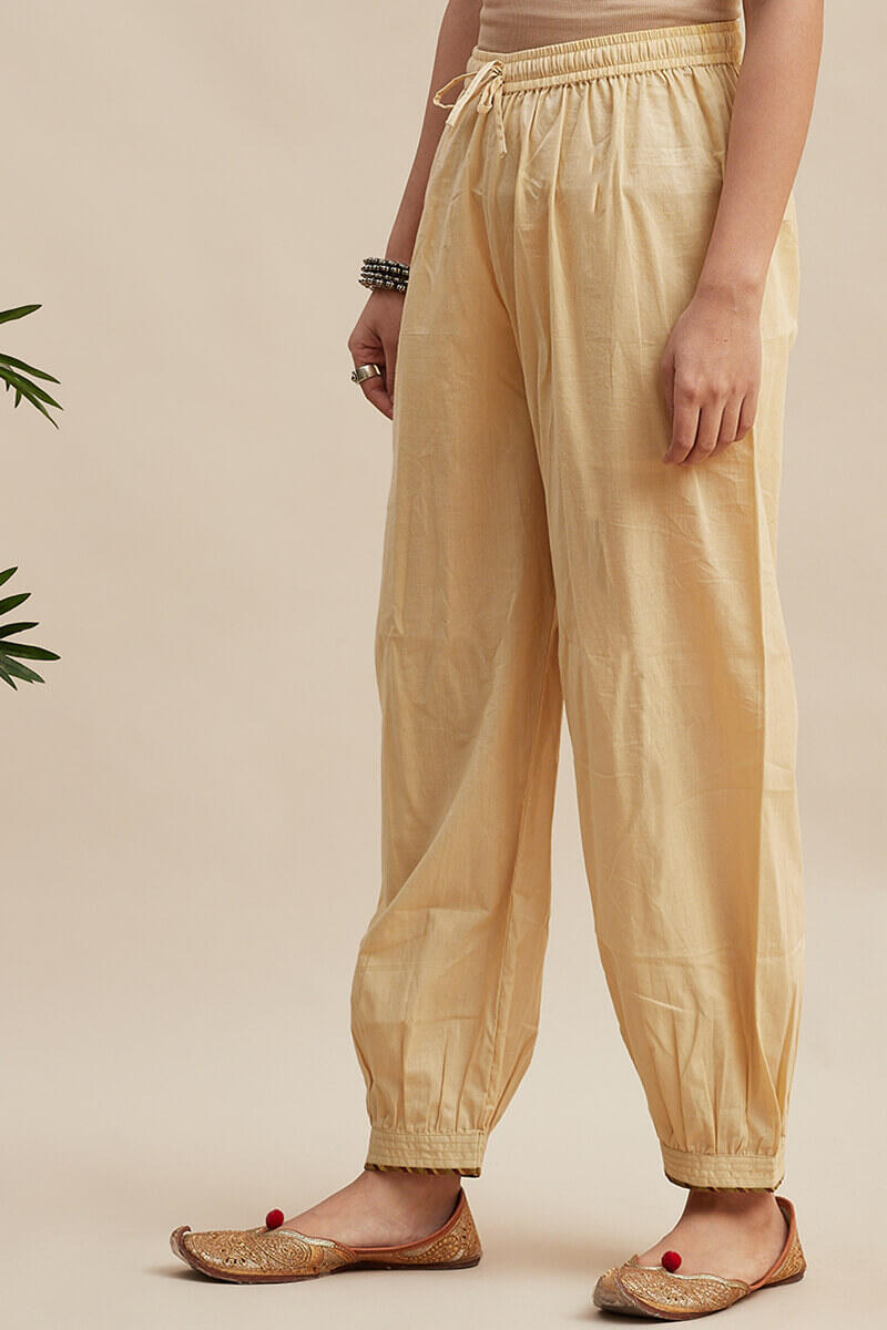 Beige Handcrafted Cotton Izhaar Pants