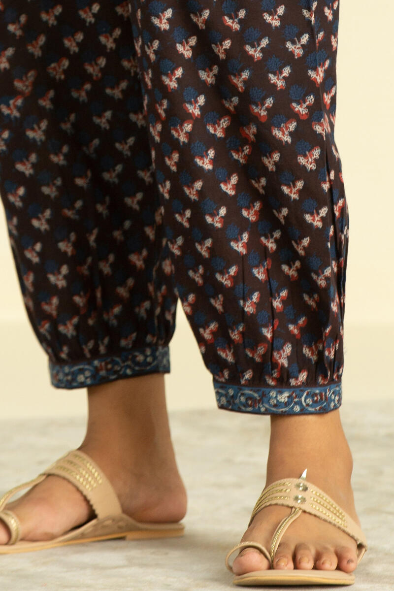 Maroon Block Printed Cotton Izhaar Pants