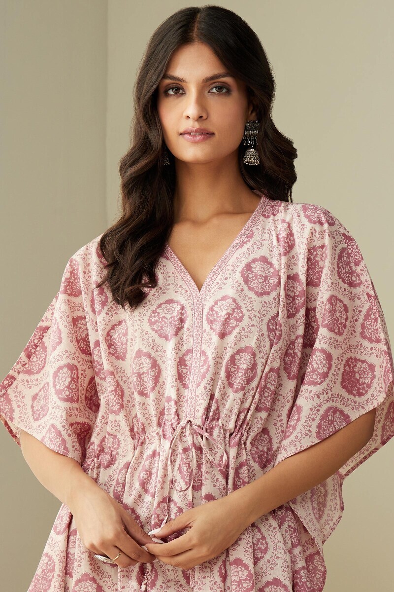 Pink Hand Printed Cotton Kaftan