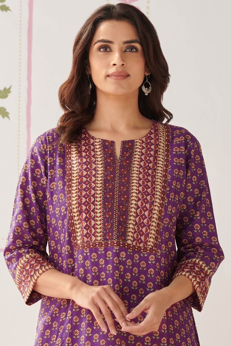 Purple Hand Printed Cotton Kaftan