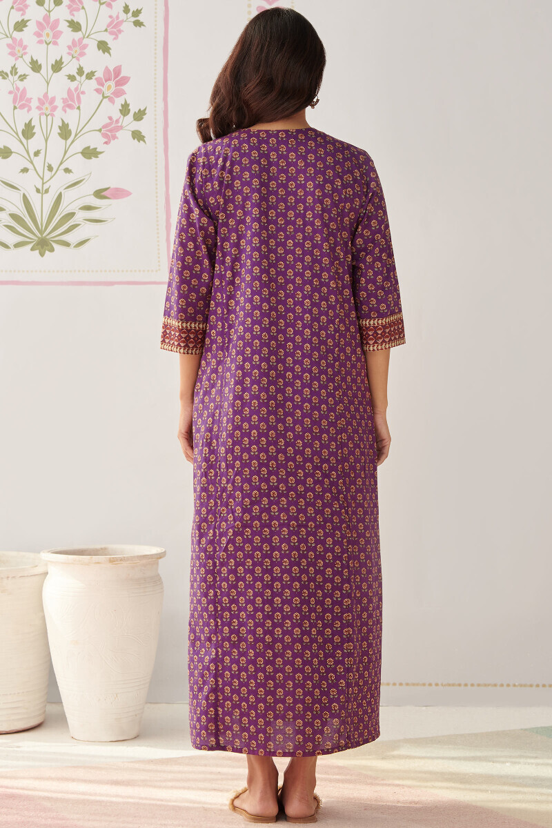 Purple Hand Printed Cotton Kaftan