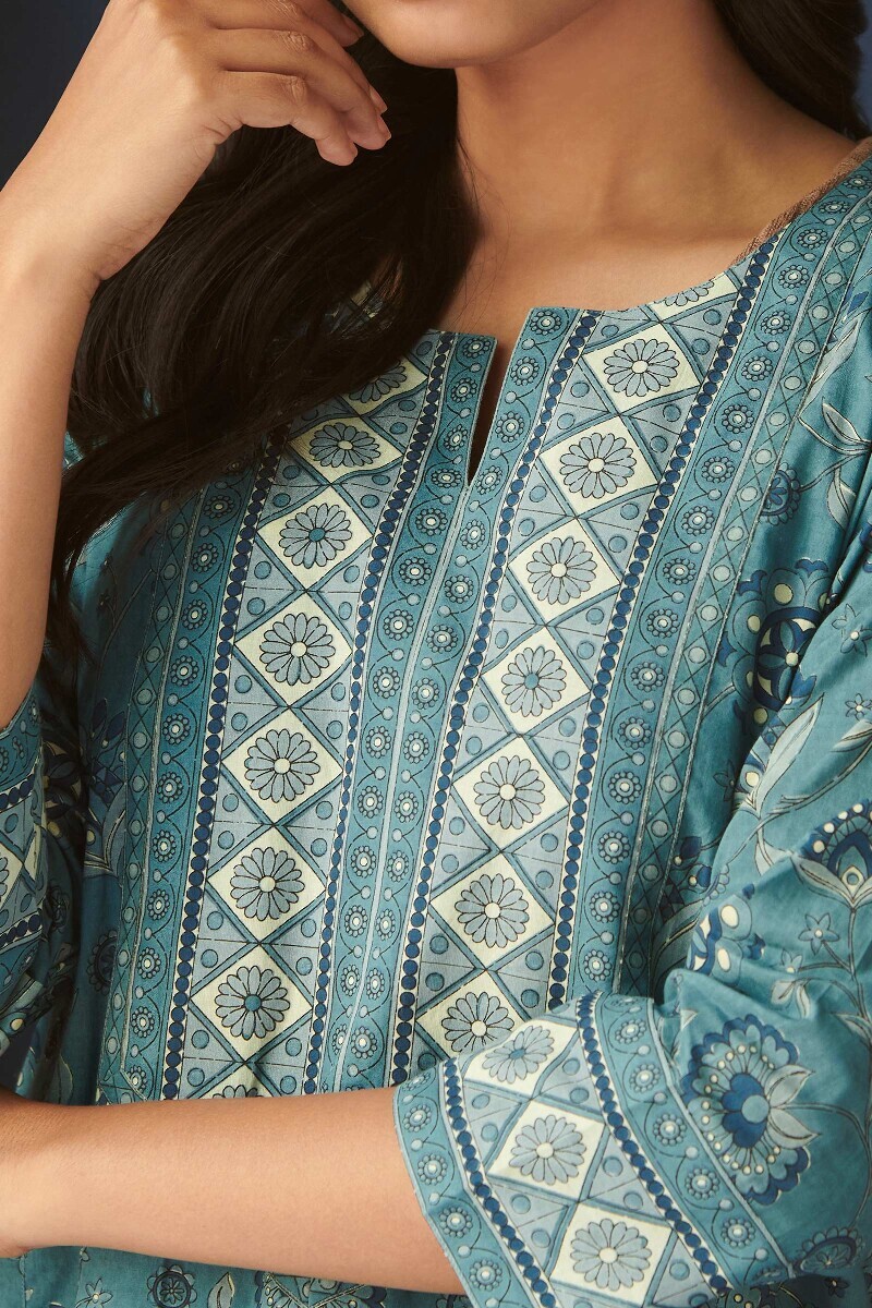 Blue Hand Printed Cotton Kaftan