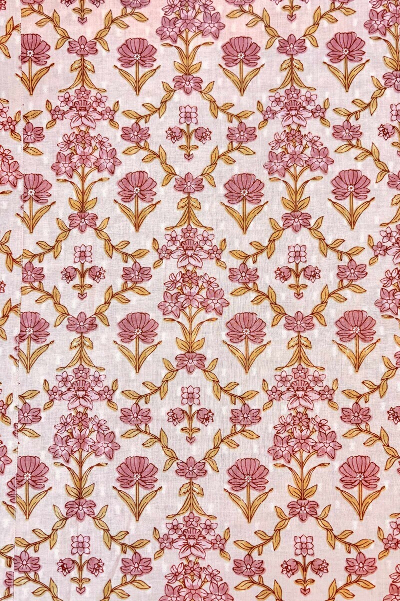 Pink Hand Printed Cotton Dobby Kaftan