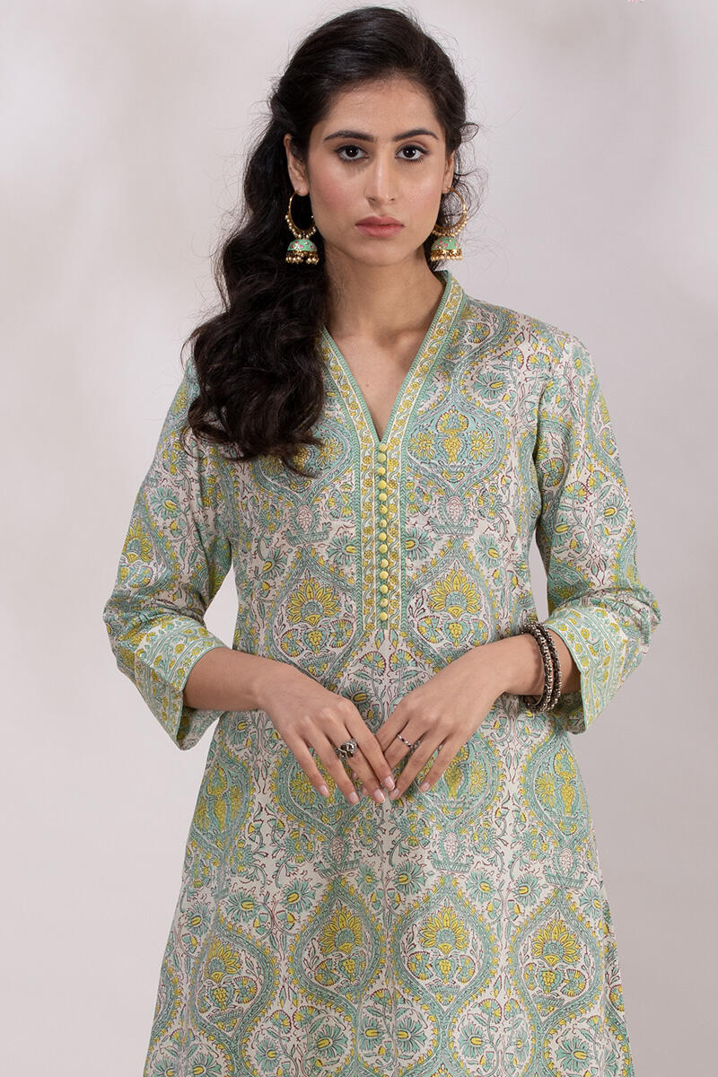 Sanganeri Block Printed A-line Cotton Kurta