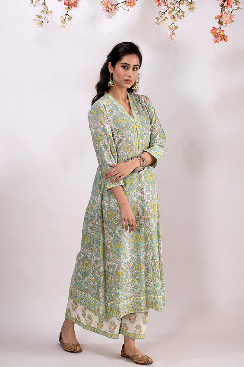 Sanganeri Block Printed A-line Cotton Kurta