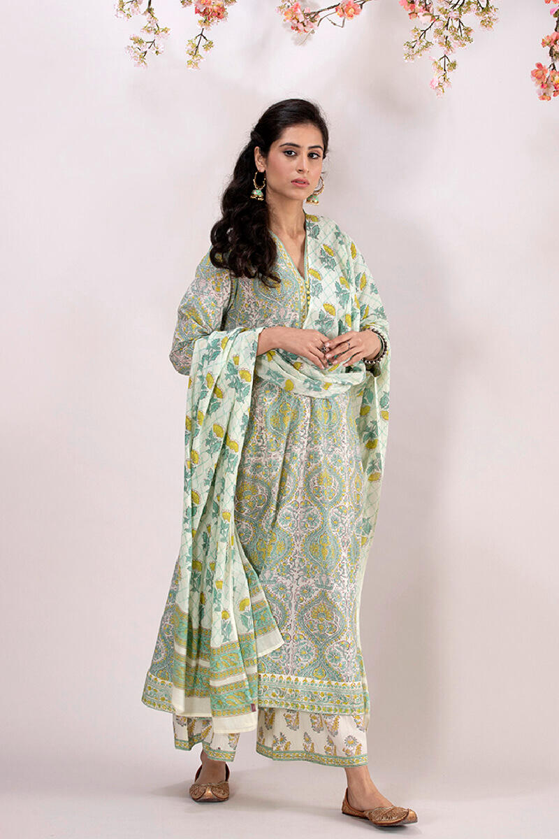 Sanganeri Block Printed A-line Cotton Kurta