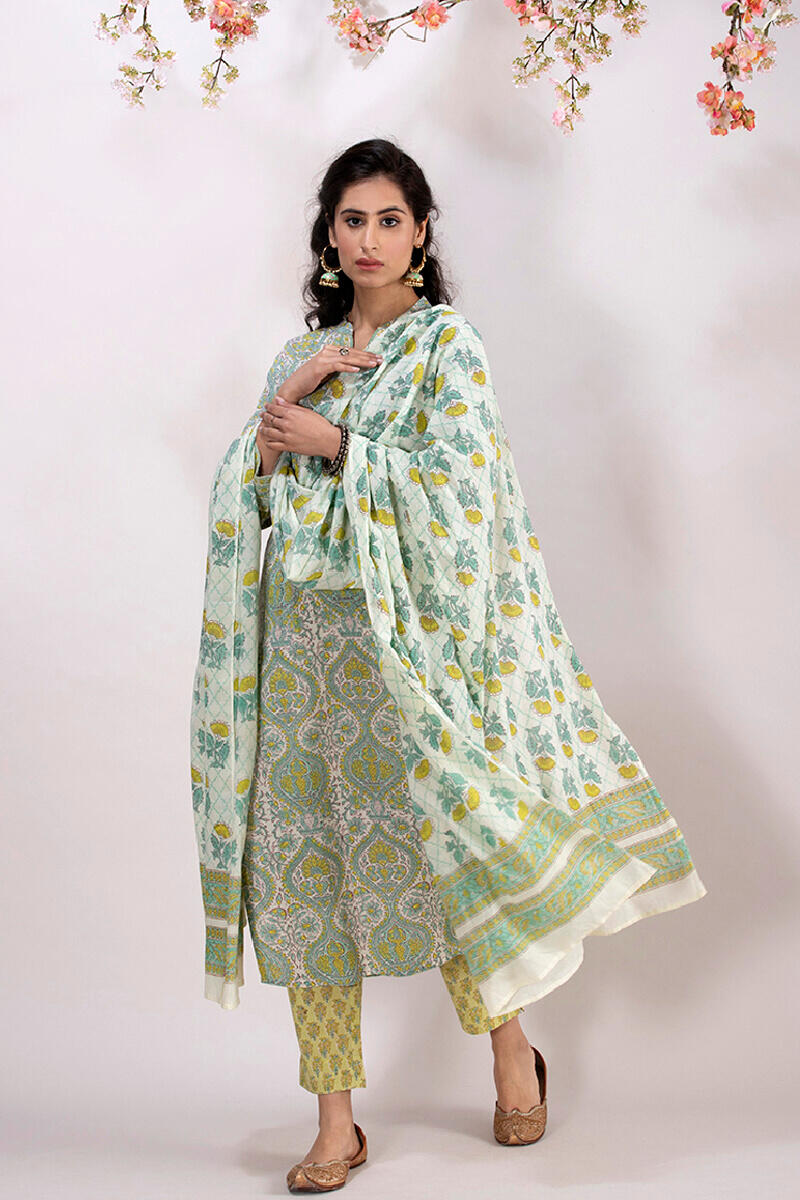 Sanganeri Block Printed A-line Cotton Kurta