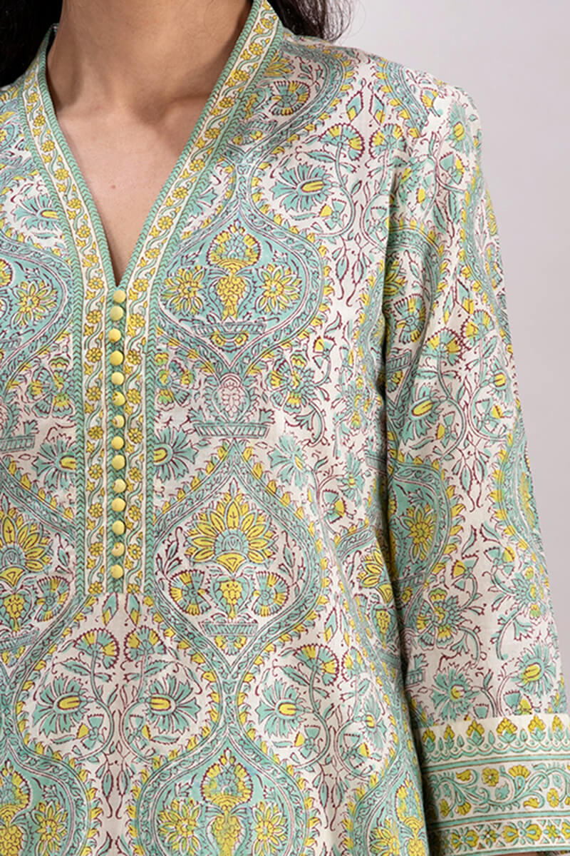 Sanganeri Block Printed A-line Cotton Kurta