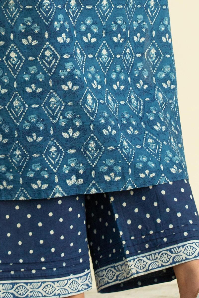 Indigo Block Printed Straight Cotton Kurta