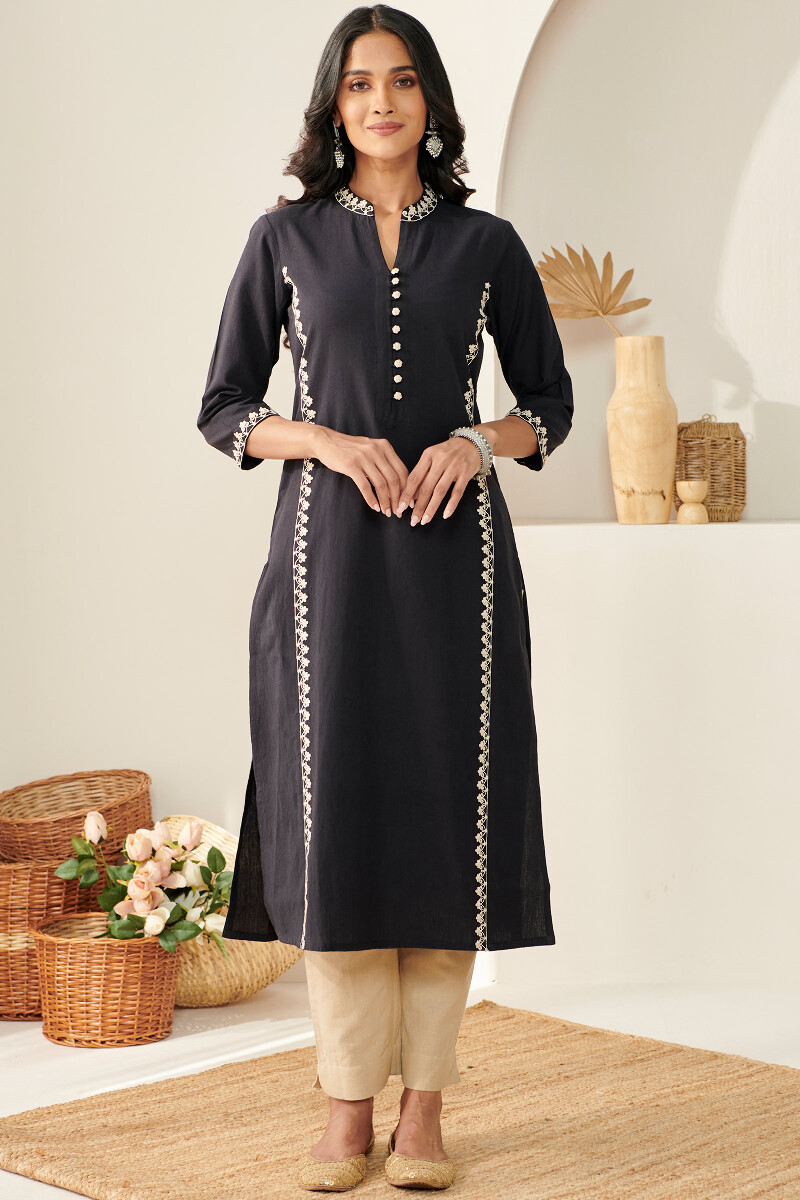 Black Handcrafted Straight Handloom Kurta