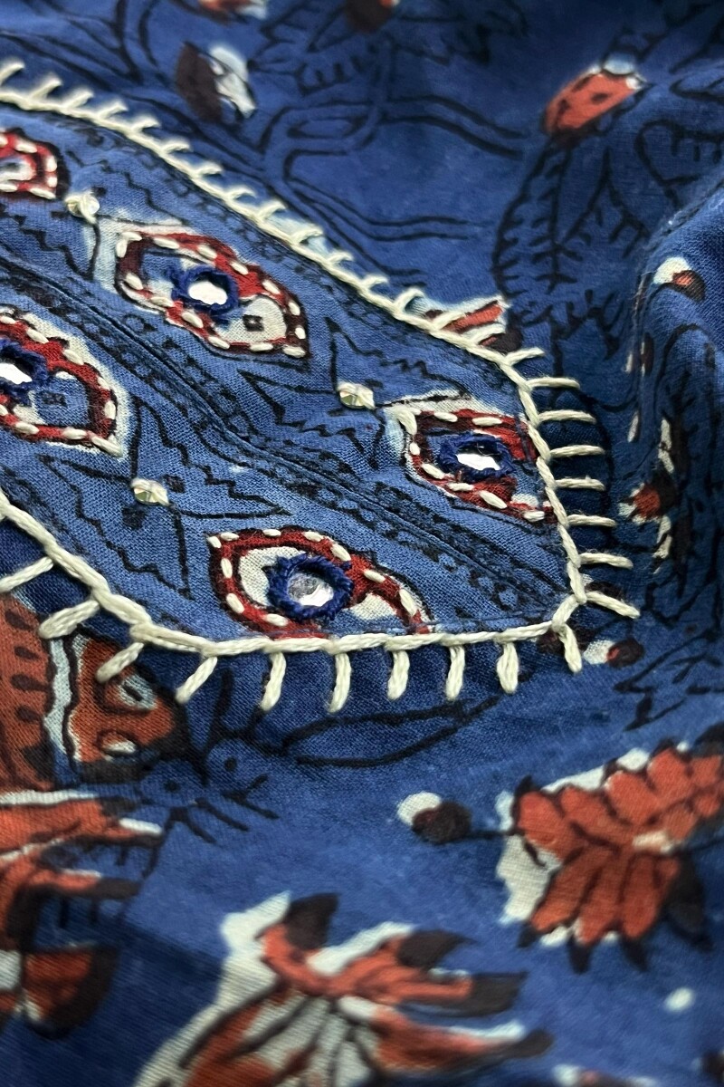 Indigo Hand Block-Printed A-Line Cotton Kurta