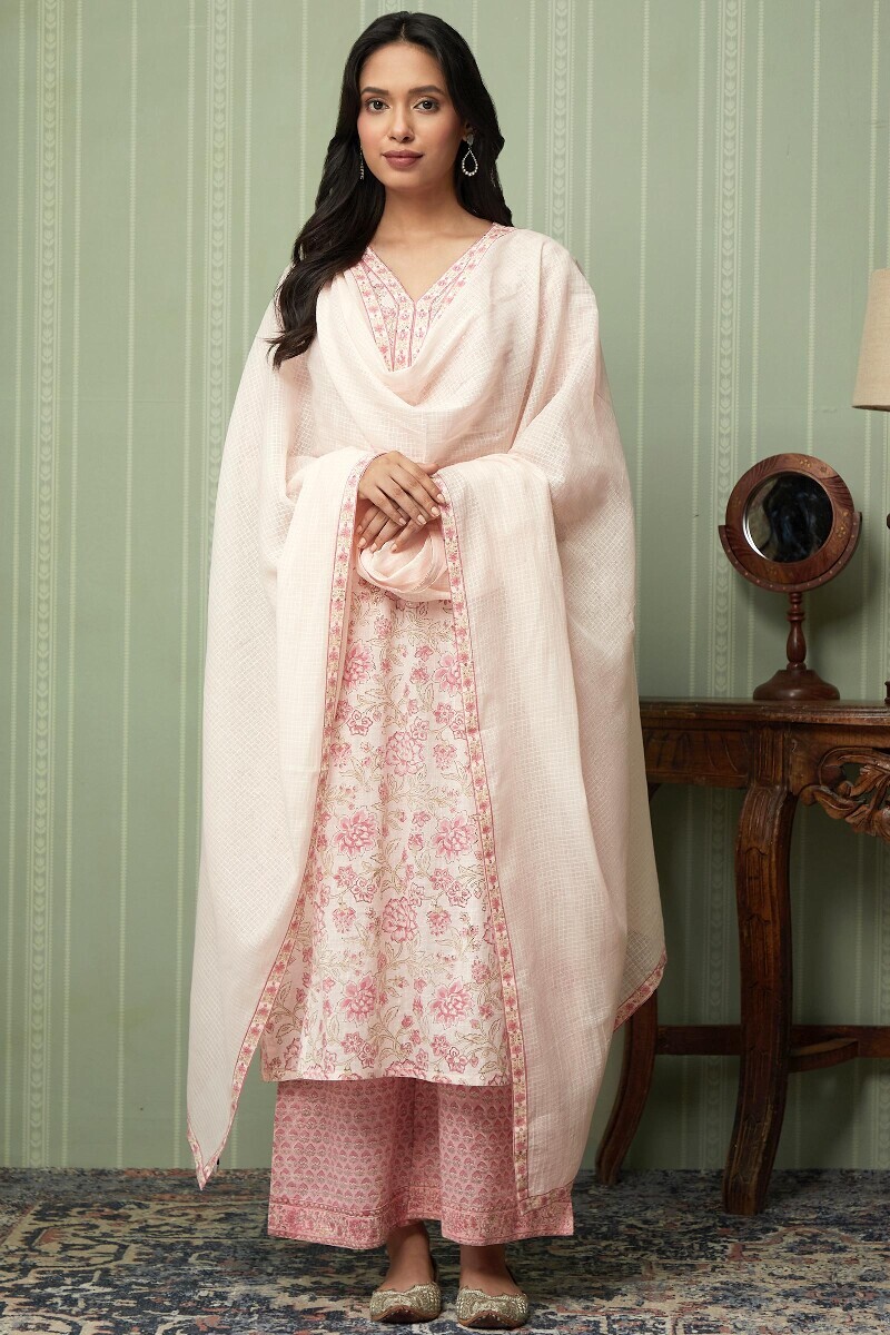 Pink Handcrafted Kota Dupatta