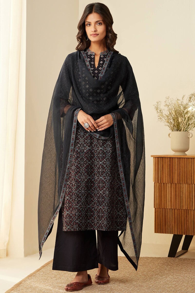 Ajrak Hand Block-Printed Straight Cotton Kurta