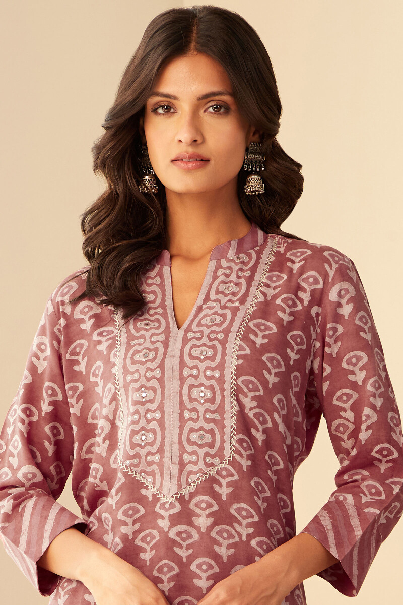 Dabu Hand Block-Printed Straight Viscose Kurta