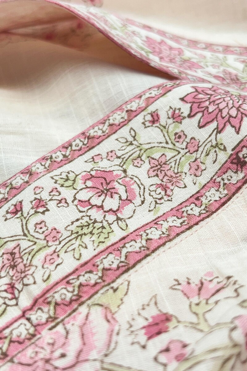 Pink Hand Block-Printed Straight Cotton Slub Kurta