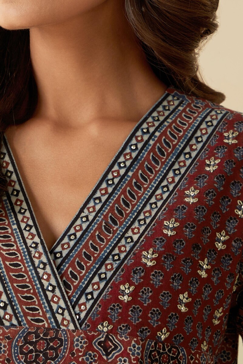 Ajrak Hand Block-Printed Straight Cotton Kurta