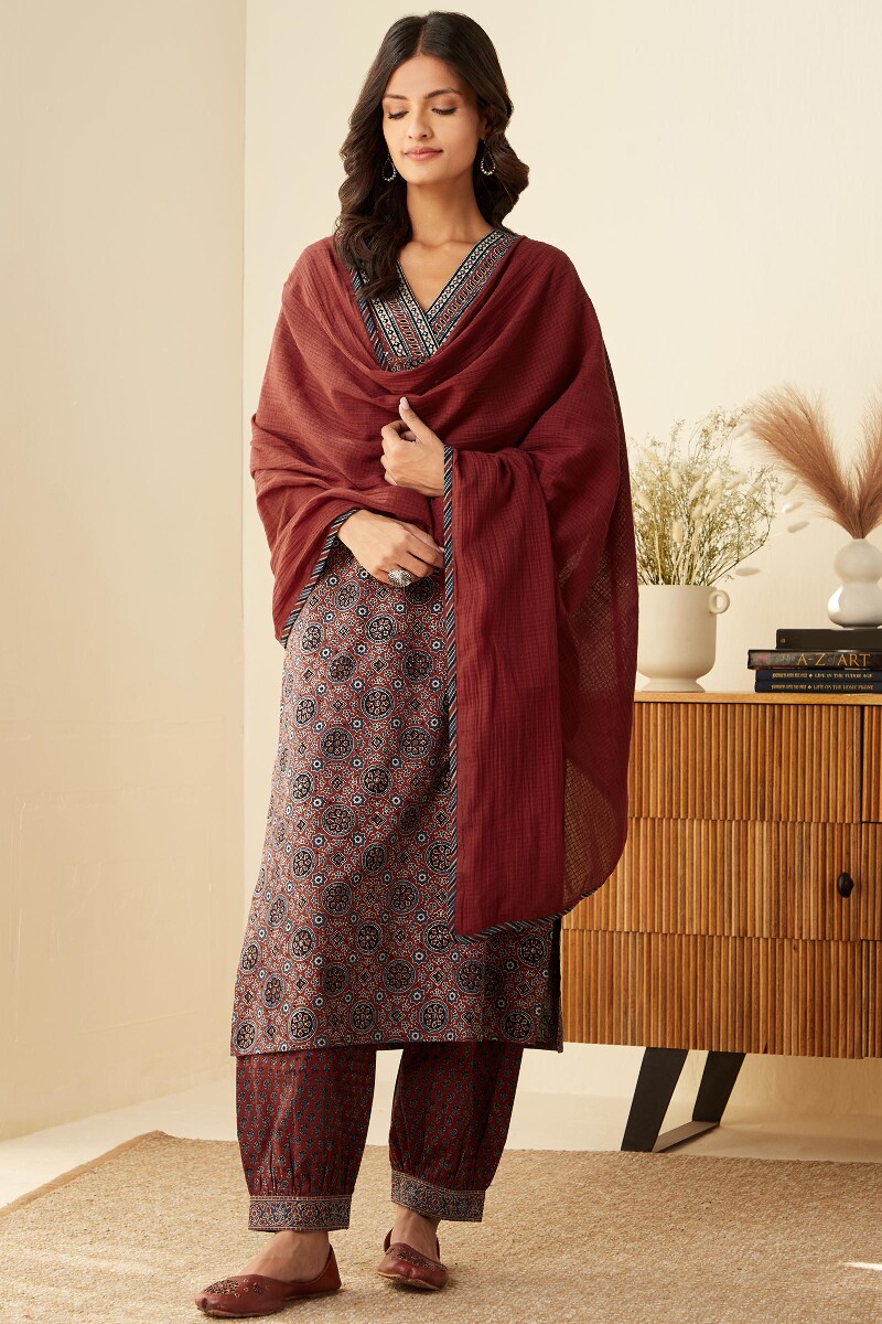 Ajrak Hand Block-Printed Straight Cotton Kurta