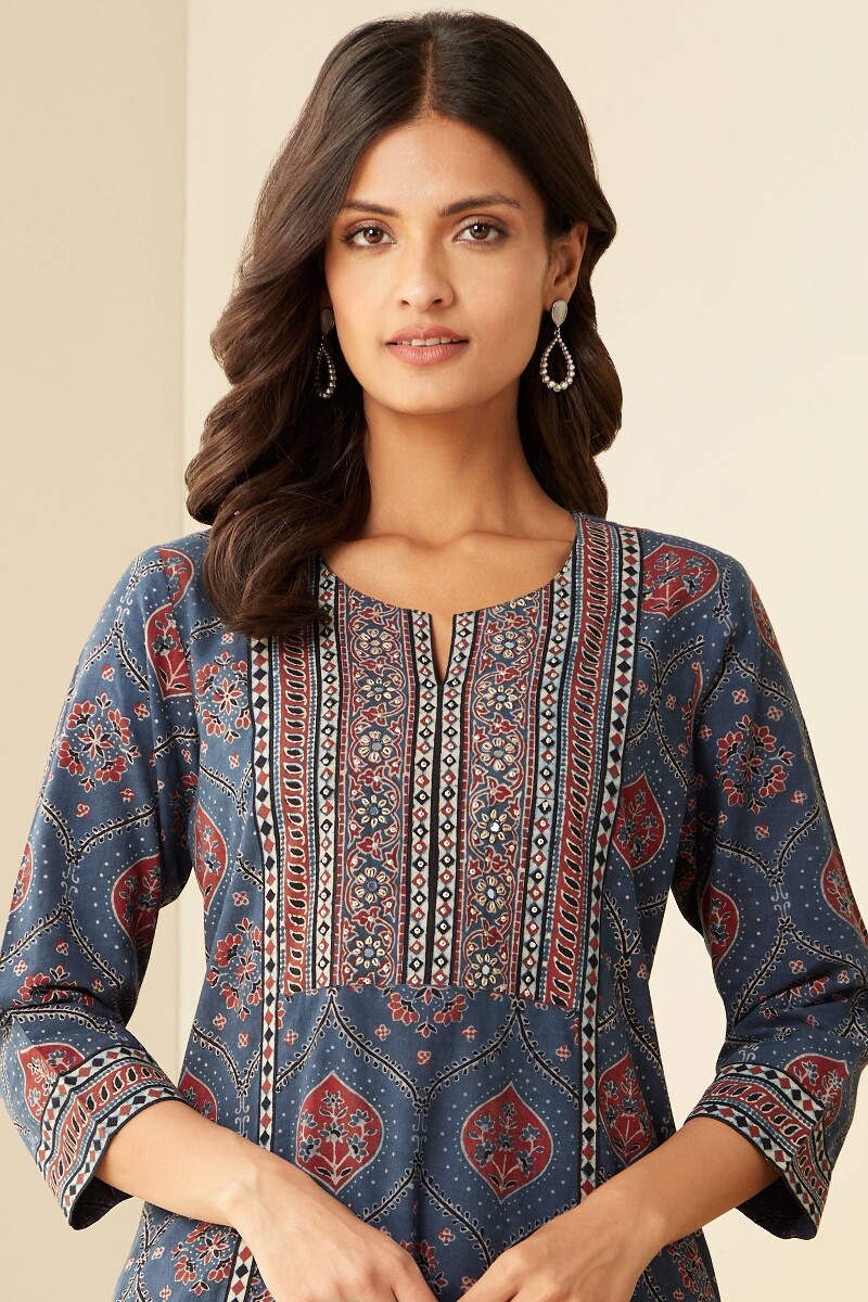 Ajrak Hand Block-Printed Straight Cotton Kurta