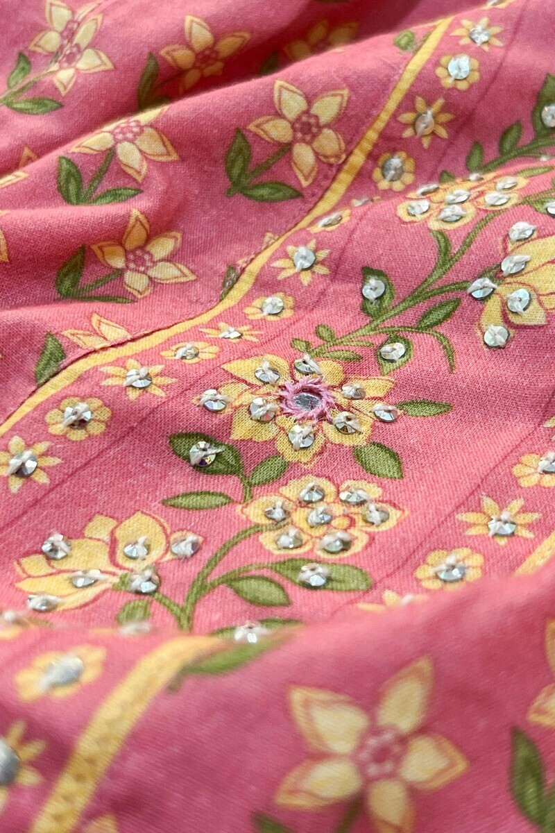 Pink Printed Straight Cotton Kurta