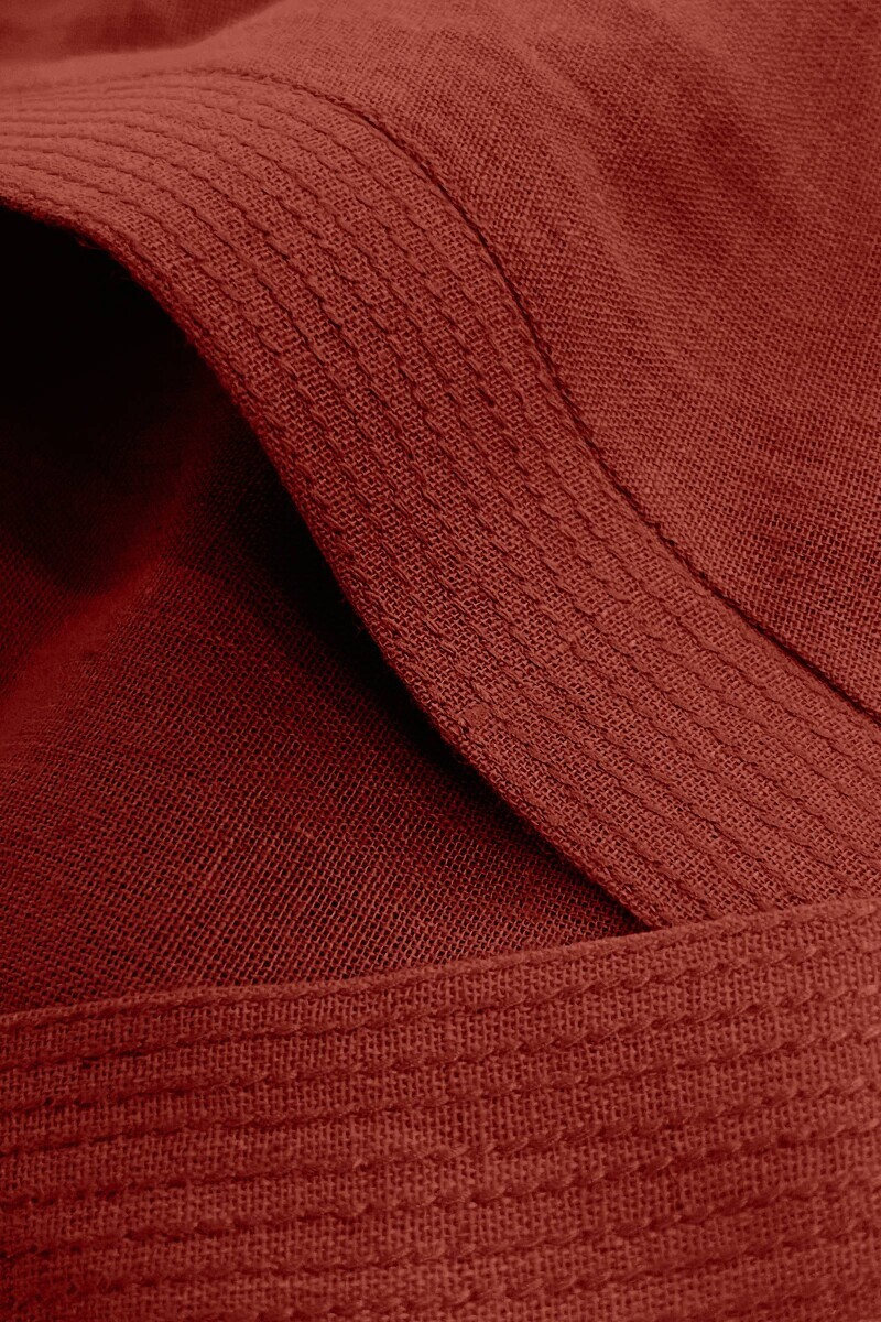 Red Handcrafted Straight Cotton Flax Kurta
