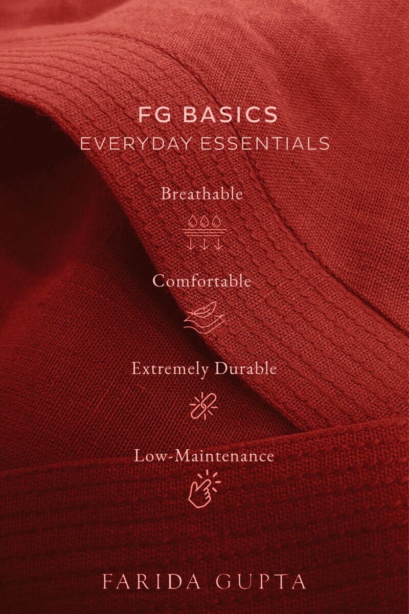 Red Handcrafted Straight Cotton Flax Kurta