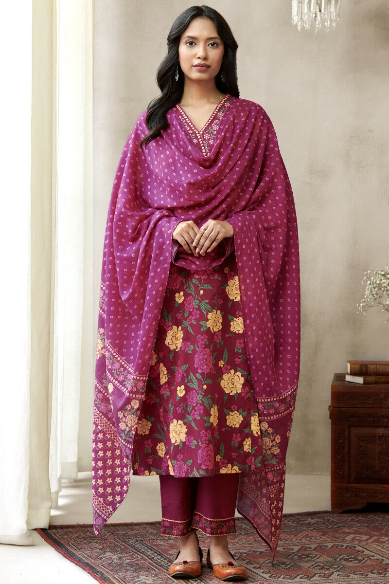 Pink Printed Straight Cotton Kurta