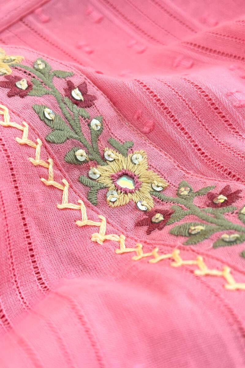 Pink Handcrafted Straight Cotton Dobby Kurta