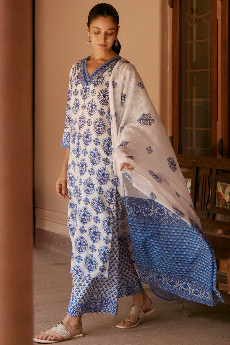 White Hand Printed Kota Dupatta