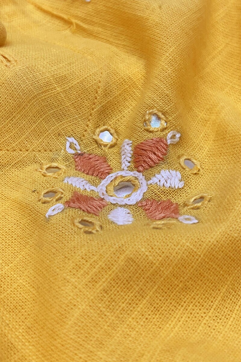 Yellow Handcrafted Straight Gauze Slub Kurta