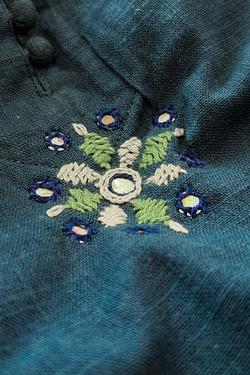 Navy Blue Handcrafted Straight Gauze Slub Kurta