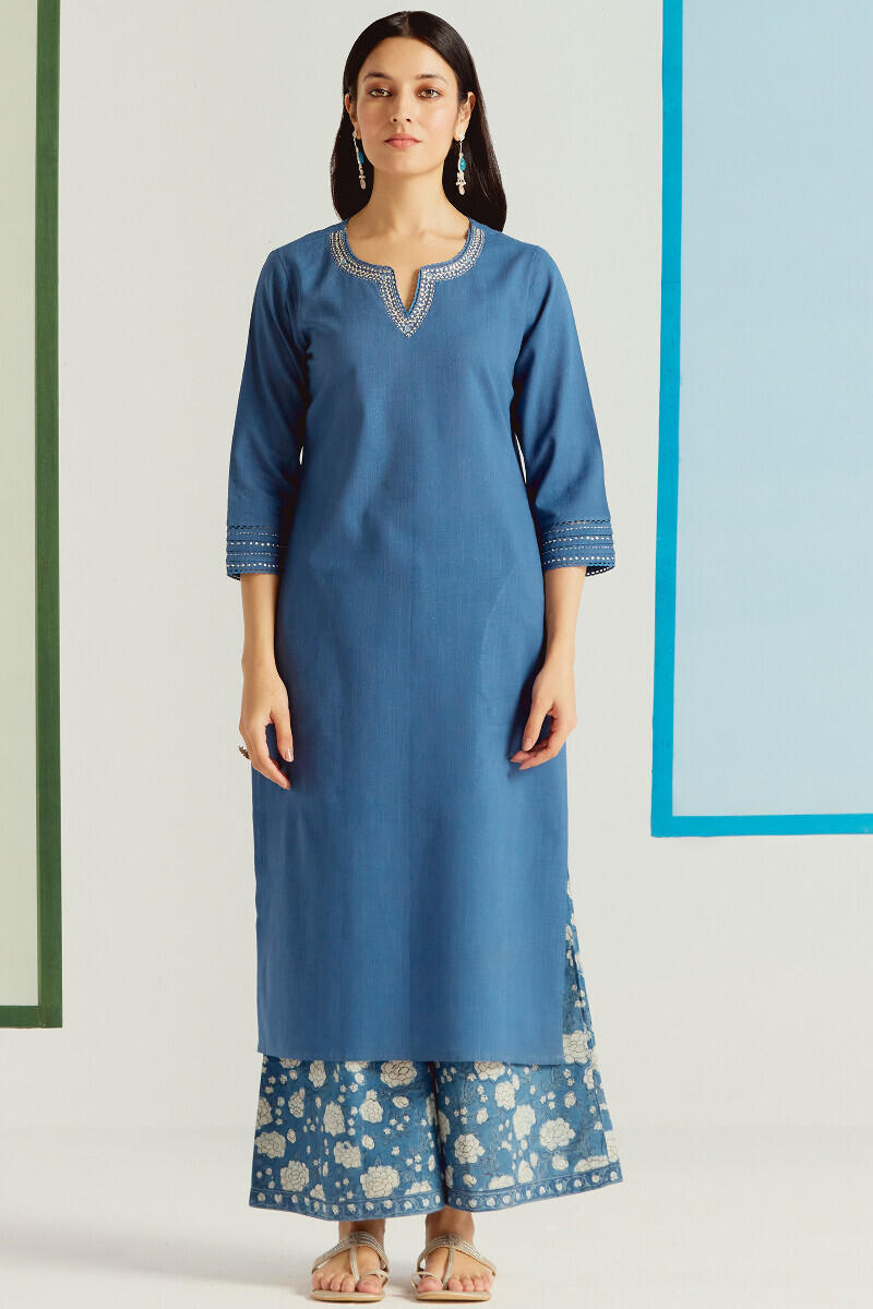 Indigo Hand Block-Printed Cotton Palazzo