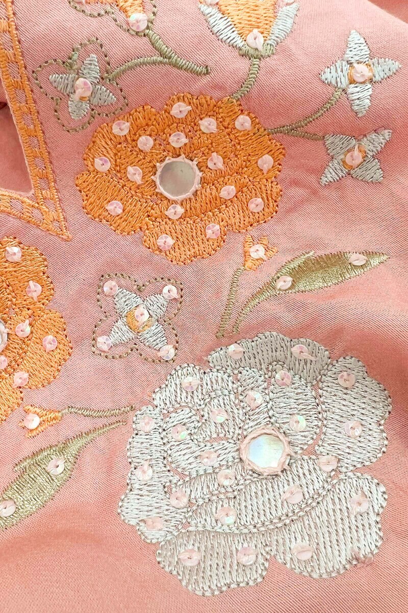 Pink Handcrafted Straight Modal Satin Kurta