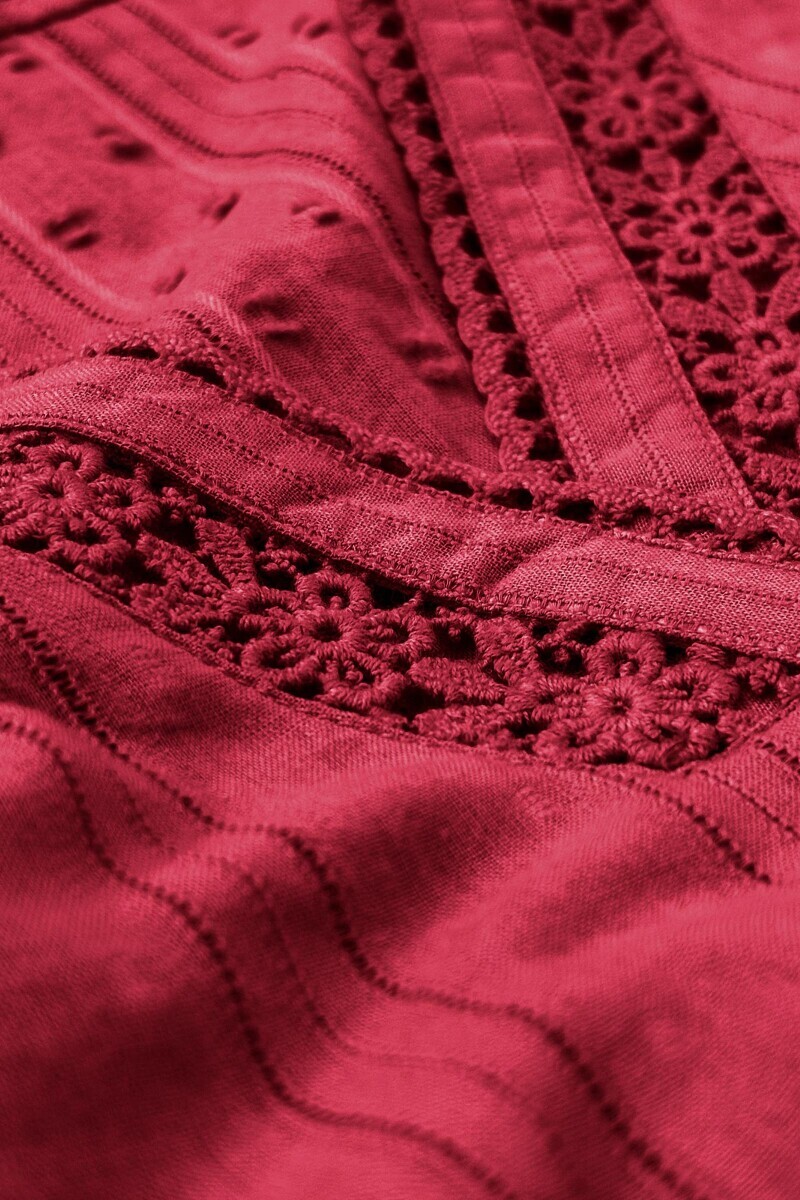 Red Handcrafted Straight Cotton Dobby Kurta