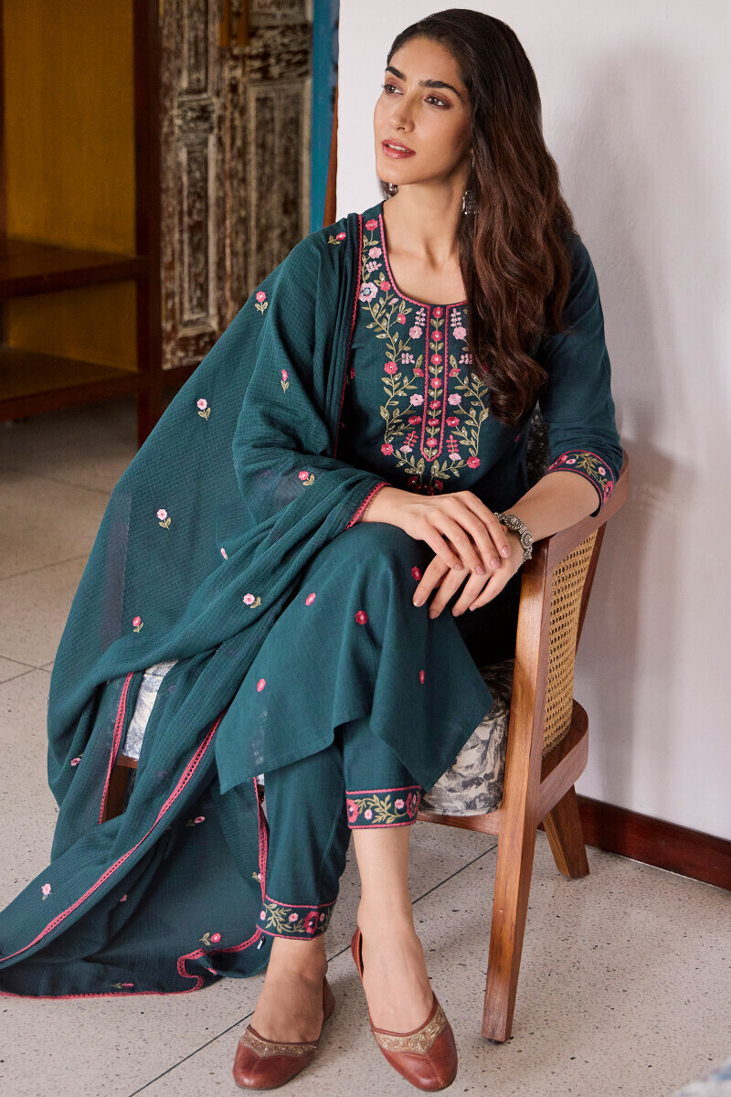 Navy Blue Handcrafted Straight Gauze Slub Kurta