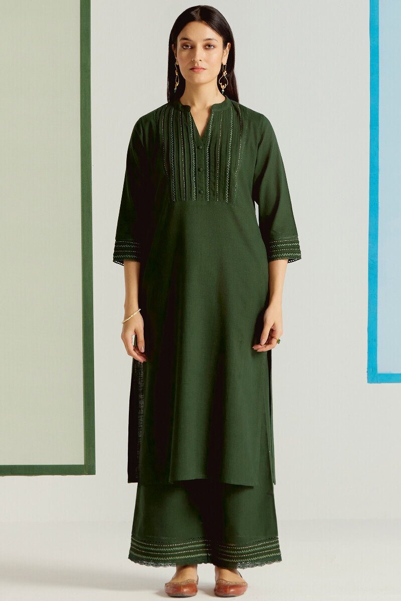 Green Handcrafted Straight Gauze Slub Kurta