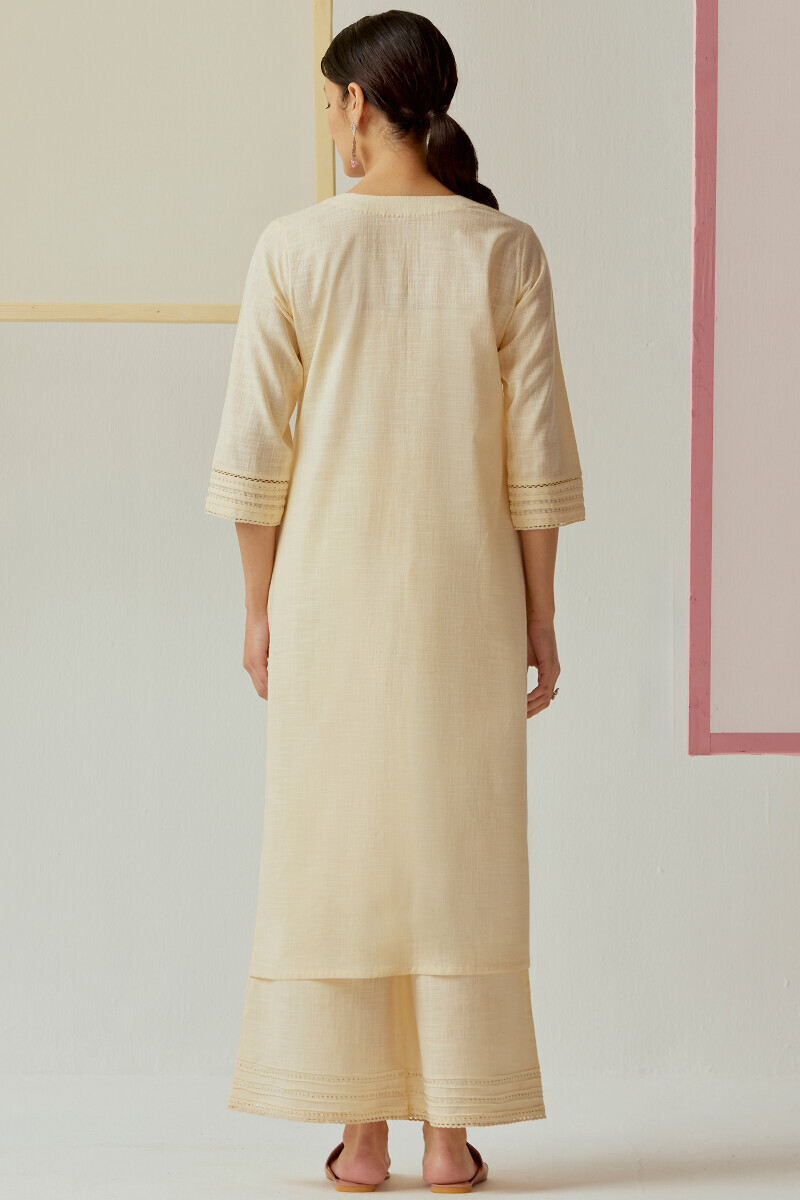 Cream Handcrafted Straight Gauze Slub Kurta
