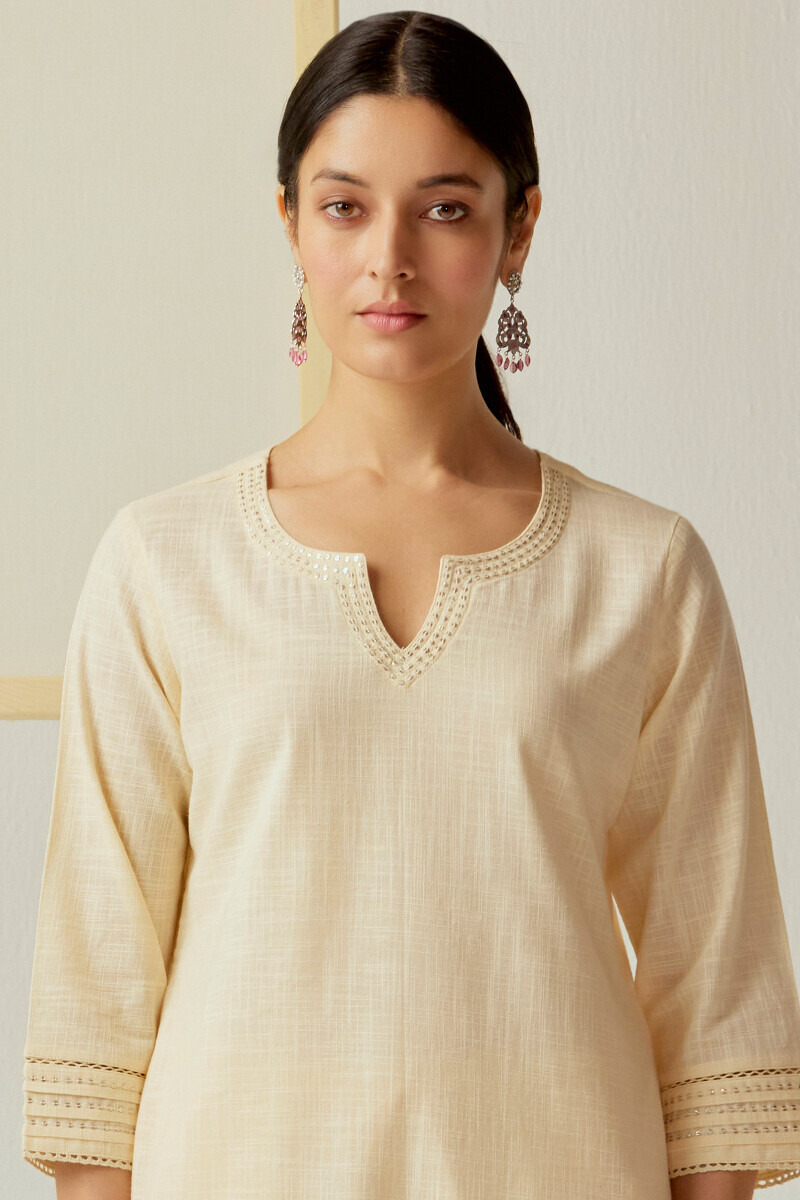 Cream Handcrafted Straight Gauze Slub Kurta