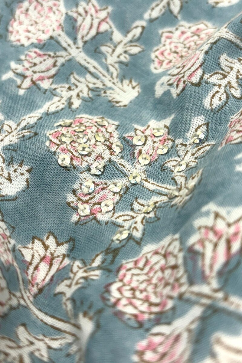 Grey Hand Block Printed Straight Cotton Kurta