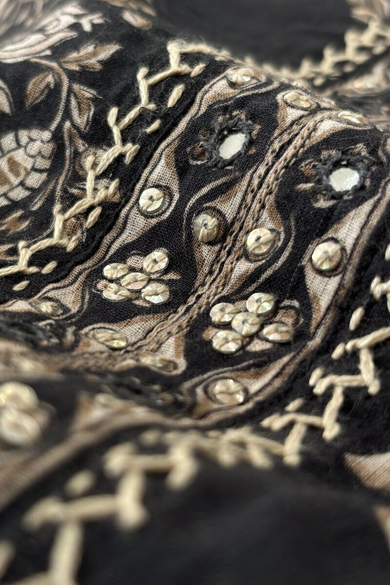 Black Printed Straight Cotton Dobby Kurta