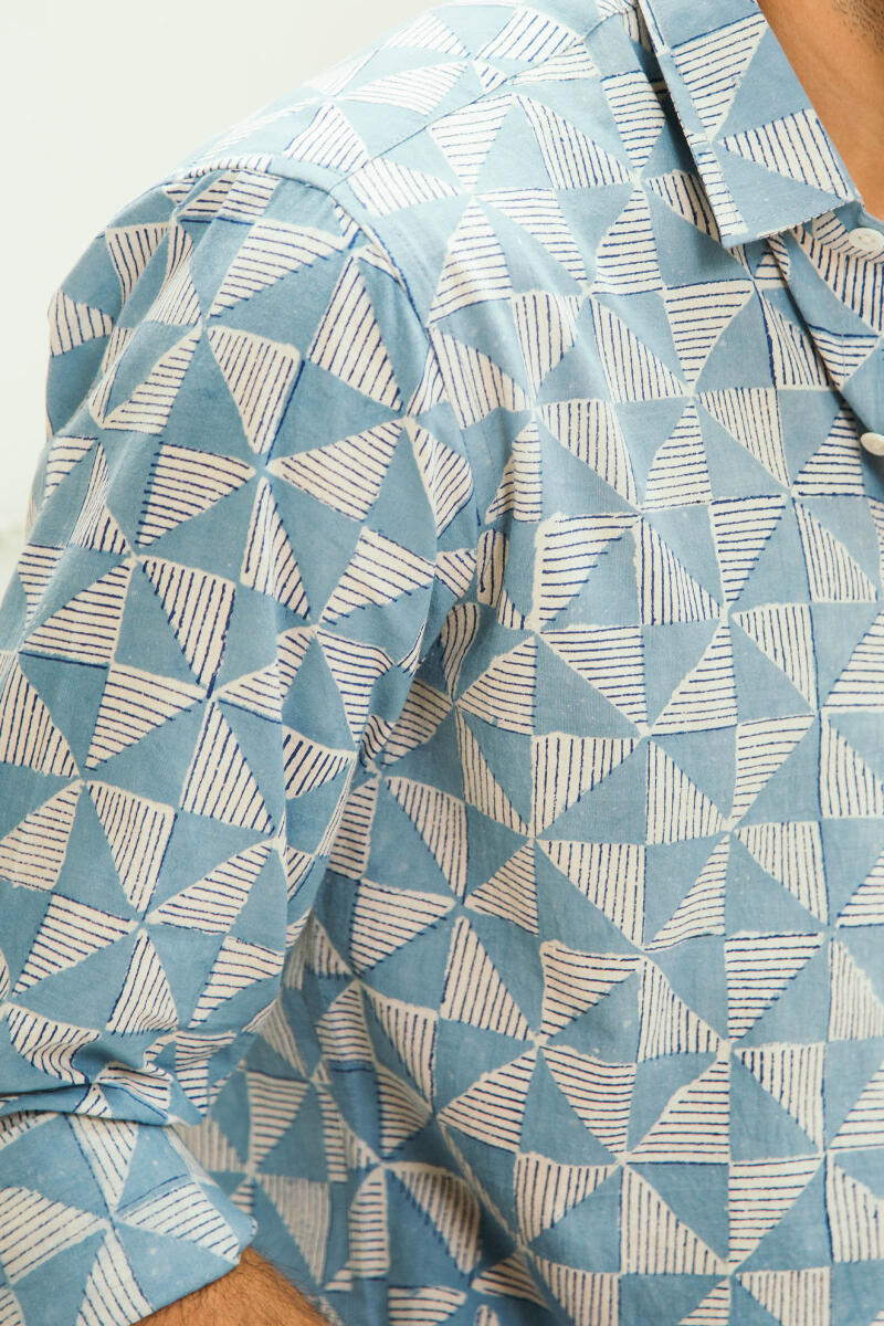 Indigo Block Printed Cotton Shirt