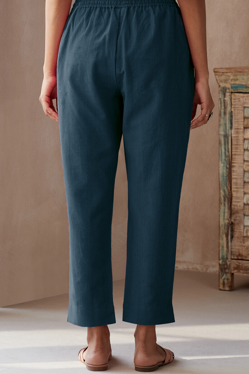 Twilight Blue Handcrafted Cotton Flax Narrow Pants