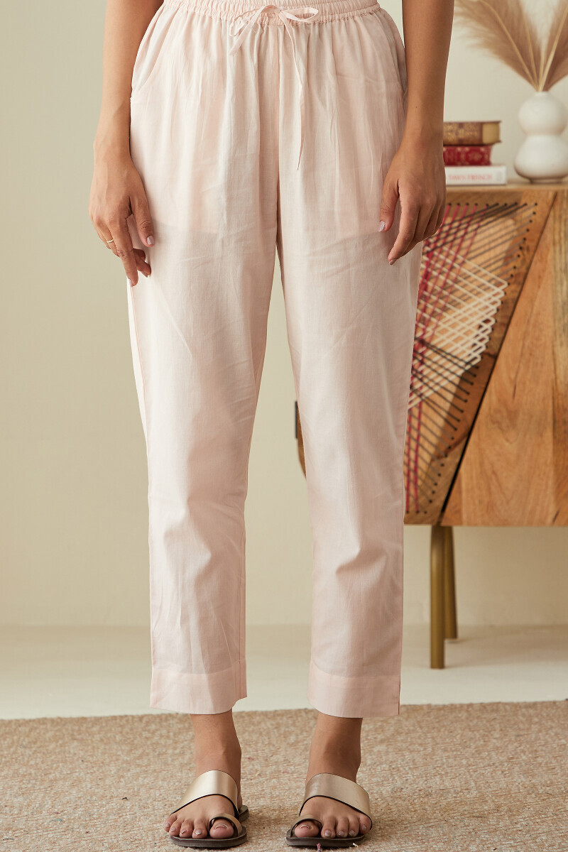 Peach Handcrafted Cotton Narrow Pants