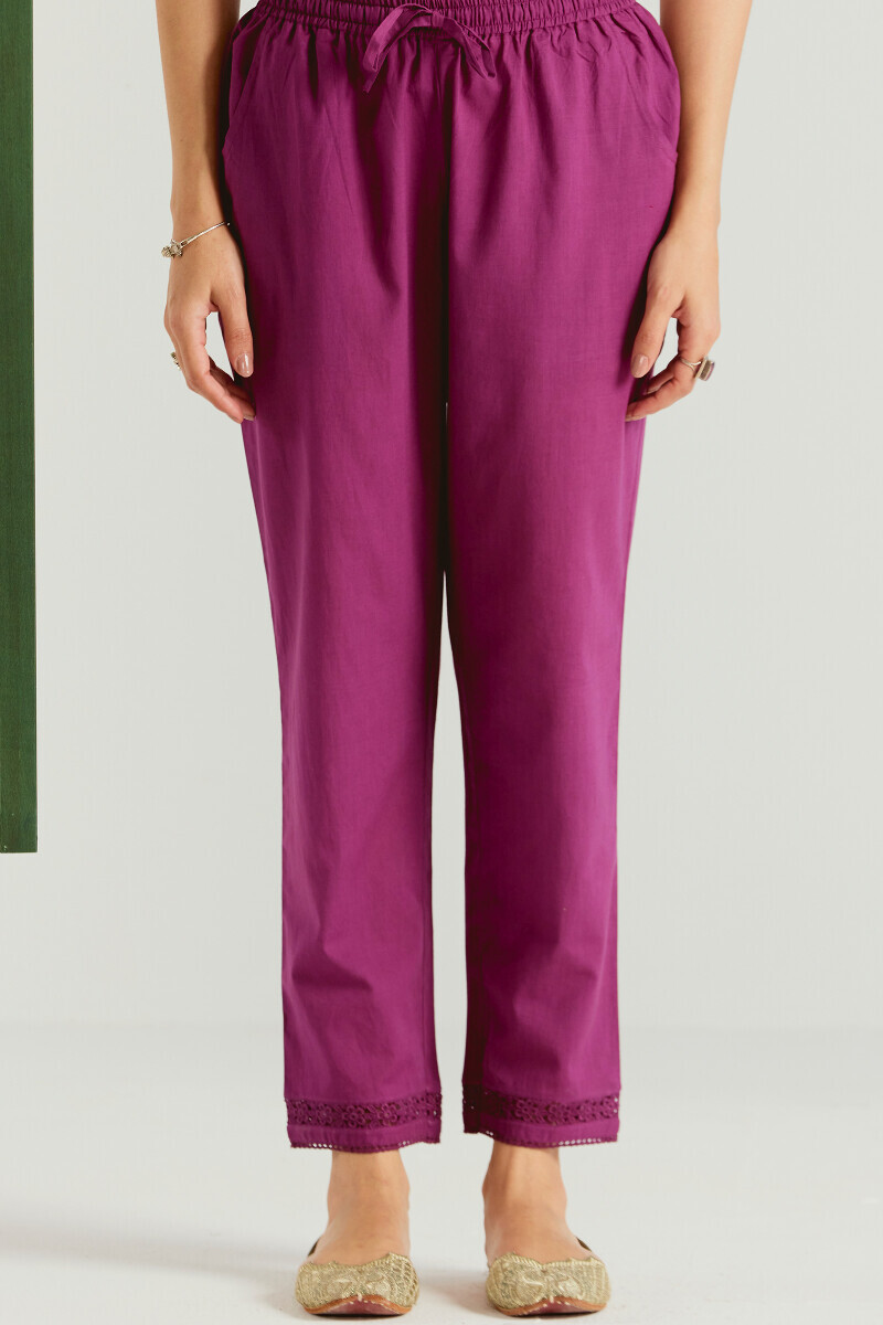 Pink Handcrafted Cotton Narrow Pants